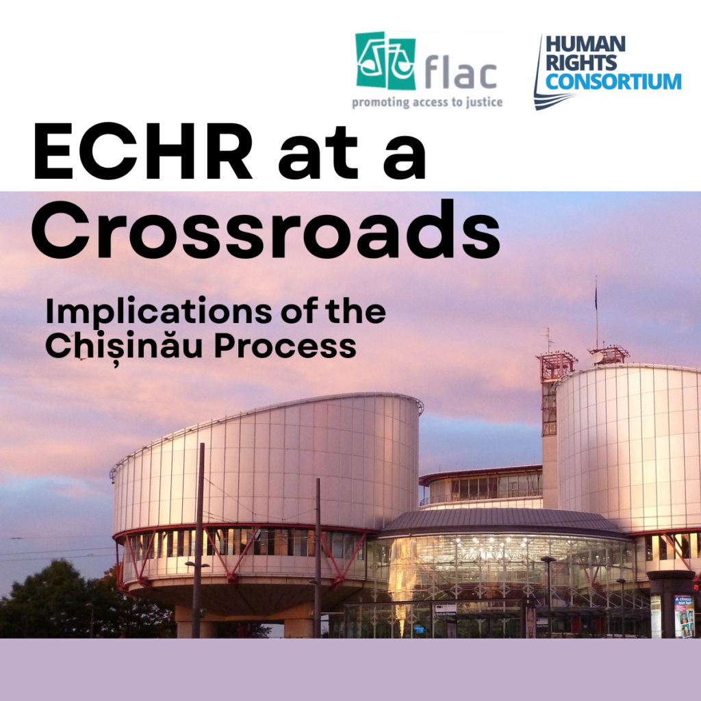 An image of the European Court of Huma Rights with the event title - ECHR at the Crossroads, Implications of the Chisinau process' 